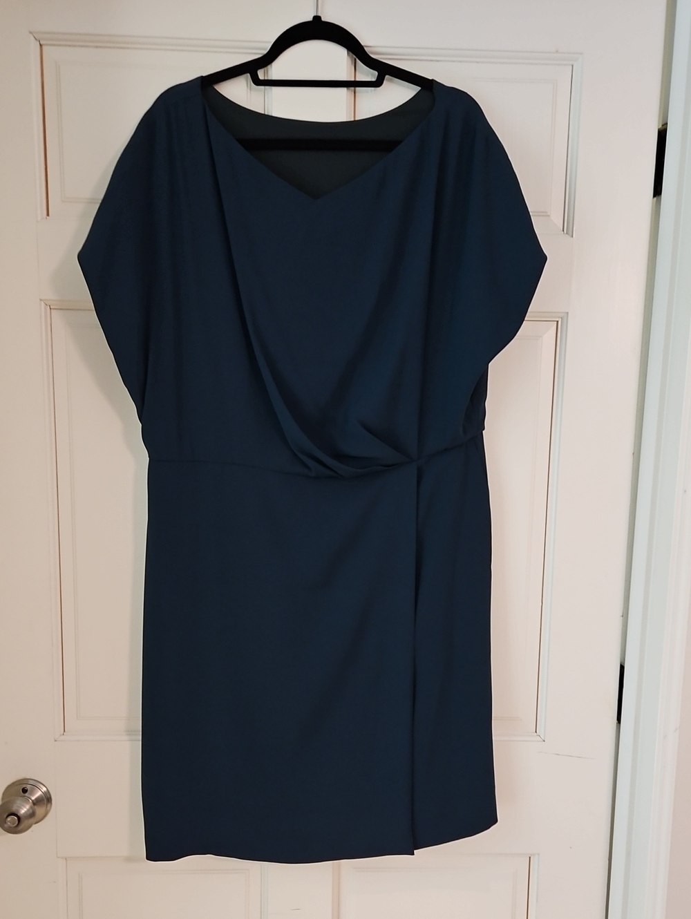 Draped V-Neck Navy Dress for Women